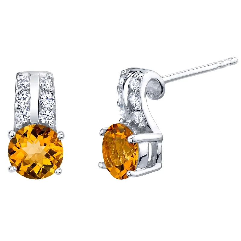 crystal and pearl stud earrings-Sterling Silver 1.5ct Citrine Round Stud Earrings