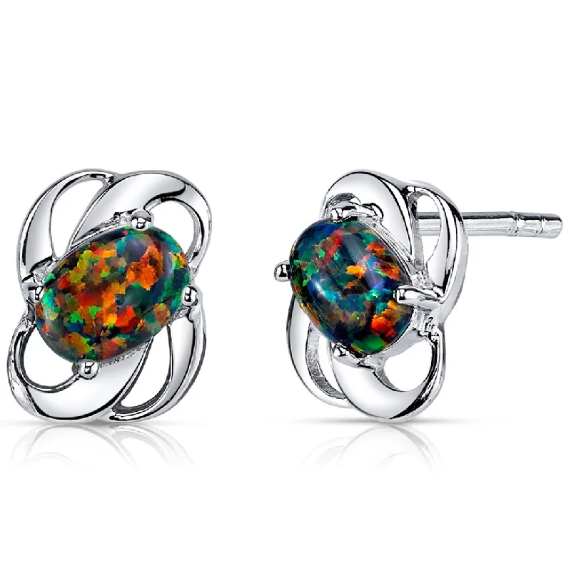 bold stud earrings for women-Sterling Silver 1.5ct Created Opal Oval Stud Earrings