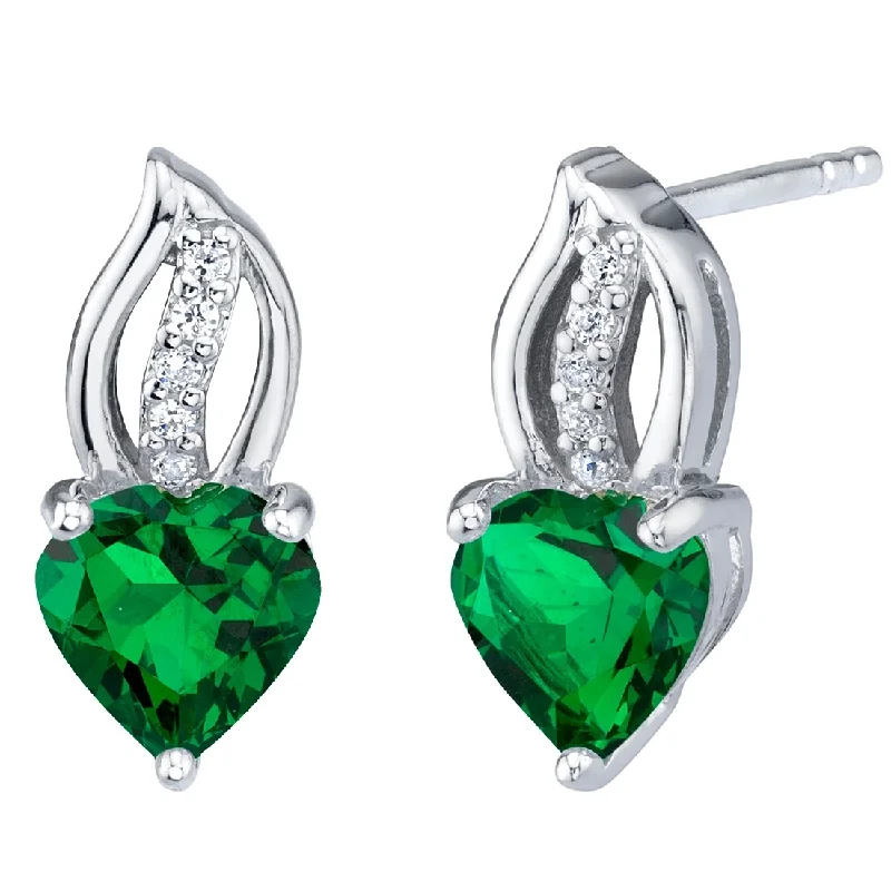 double stud earrings for women-Sterling Silver 1.5ct Simulated Emerald Heart Stud Earrings