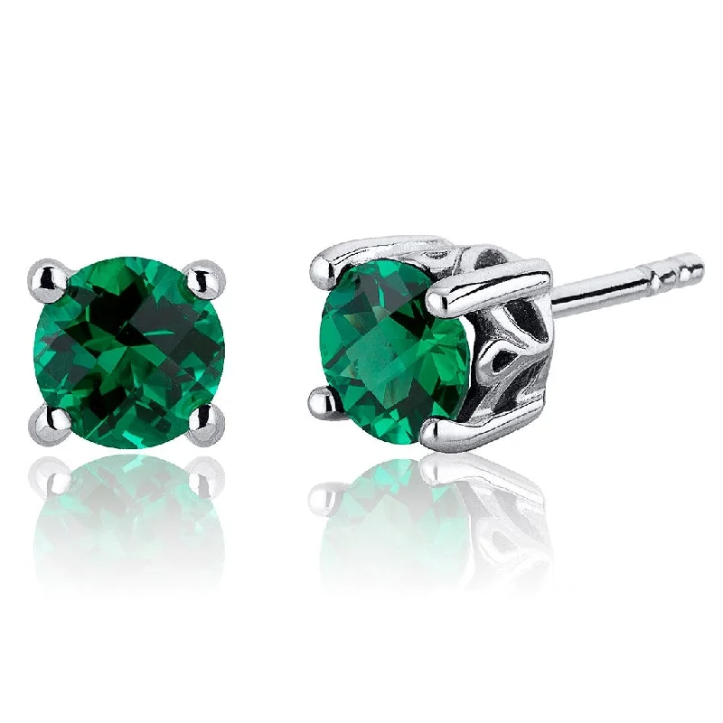 chic stud earrings for women-Sterling Silver 1.5ct Simulated Emerald Round Stud Earrings