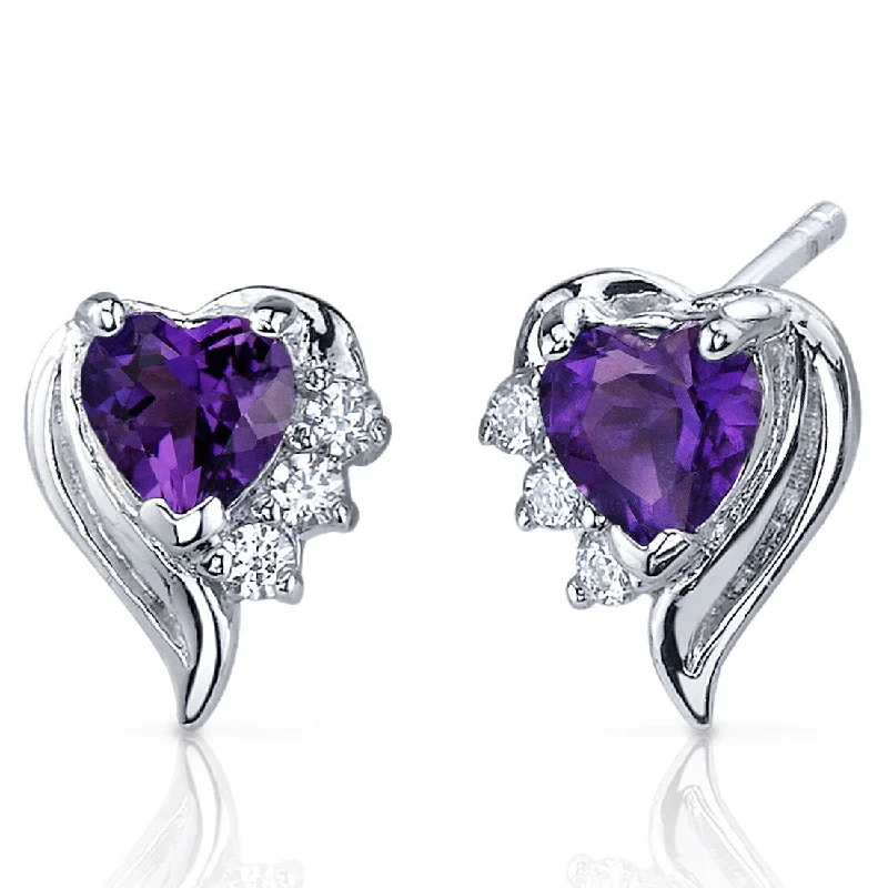 emerald stud earrings-Sterling Silver 1ct Amethyst Heart Stud Earrings