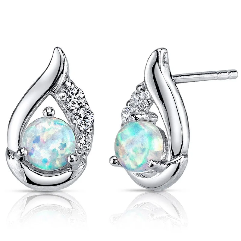 silver flower stud earrings-Sterling Silver 1ct Created Opal Round Stud Earrings