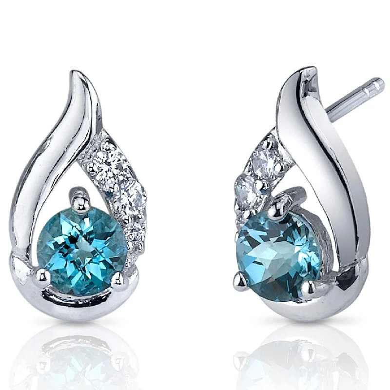 fashion stud earrings with rhinestones-Sterling Silver 1ct London Blue Topaz Round Stud Earrings