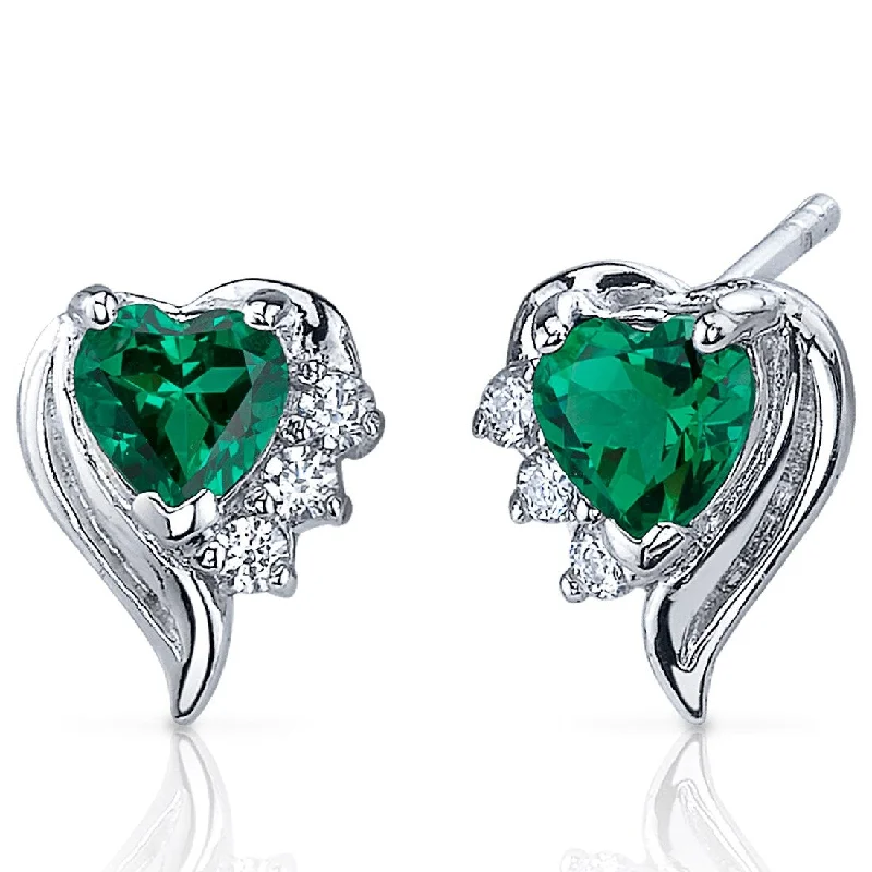 pearl stud earrings for women-Sterling Silver 1ct Simulated Emerald Heart Stud Earrings