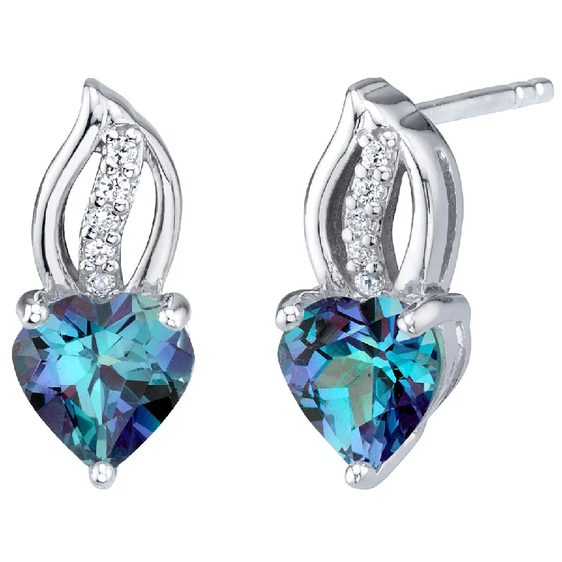 crystal stud earrings for women-Sterling Silver 2.25ct Created Sapphire Heart Stud Earrings