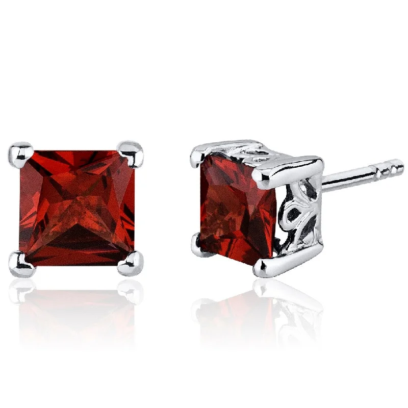 silver heart stud earrings-Sterling Silver 2.5ct Garnet Princess Stud Earrings