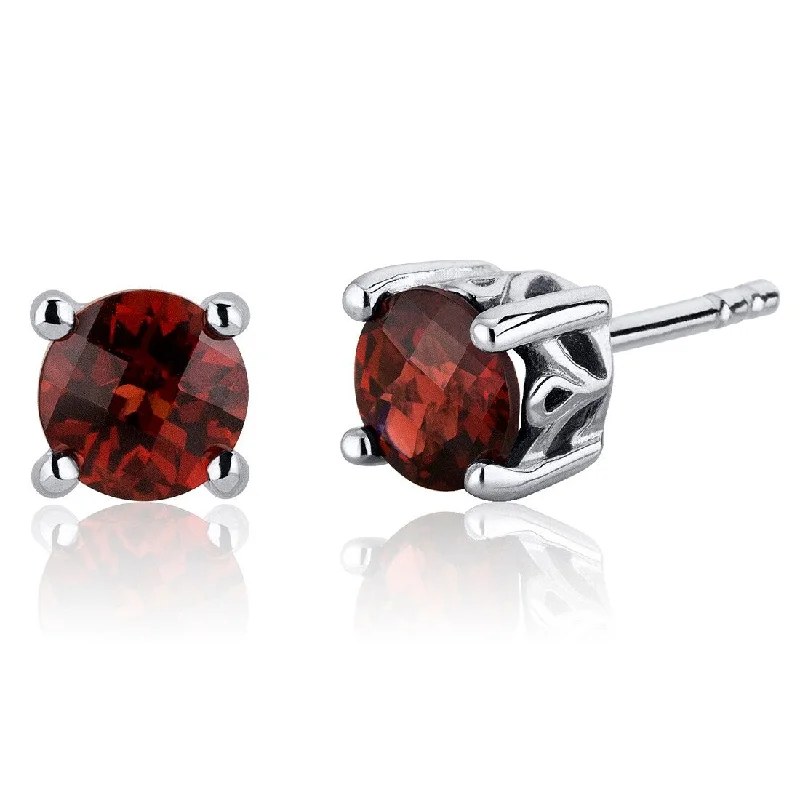 big stud earrings for women-Sterling Silver 2ct Garnet Round Stud Earrings