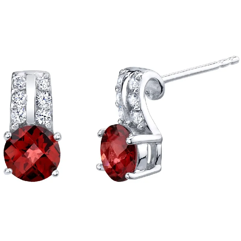 silver star stud earrings-Sterling Silver 2ct Garnet Round Stud Earrings