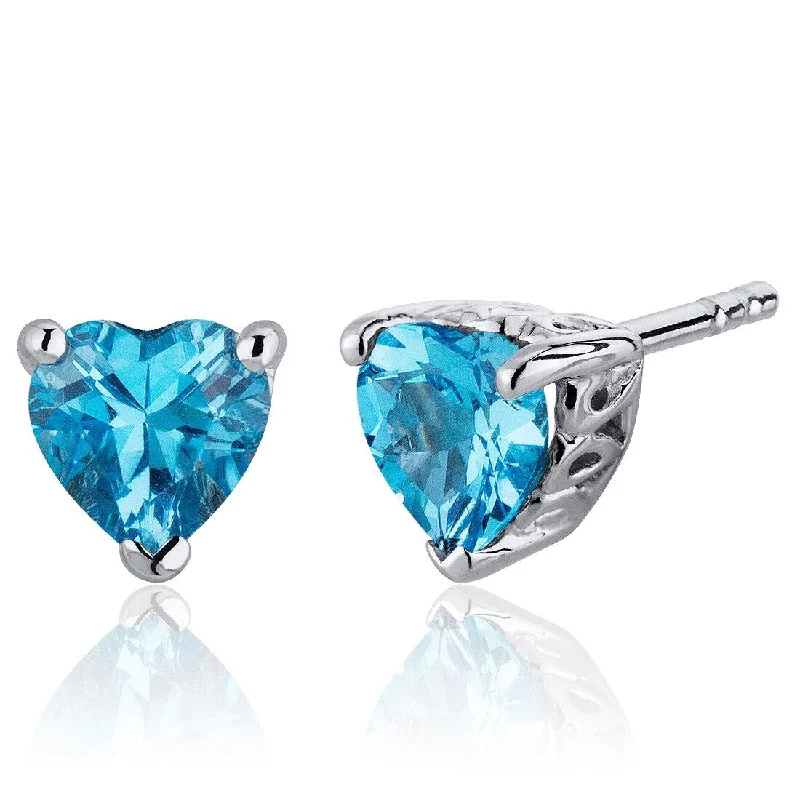 women’s birthstone stud earrings-Sterling Silver 2ct Swiss Blue Topaz Heart Stud Earrings