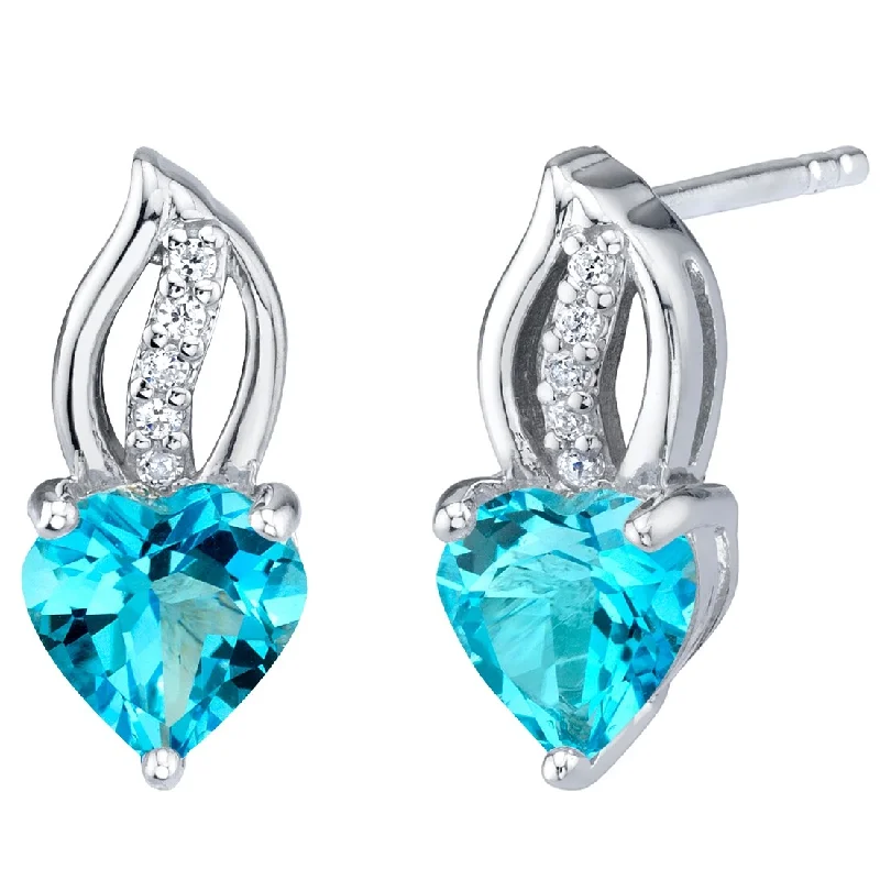 personalized stud earrings-Sterling Silver 2ct Swiss Blue Topaz Heart Stud Earrings