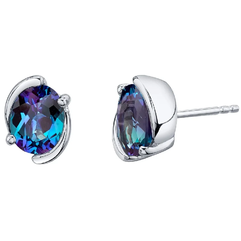 women’s gold diamond stud earrings-Sterling Silver 3.5ct Created Sapphire Oval Stud Earrings