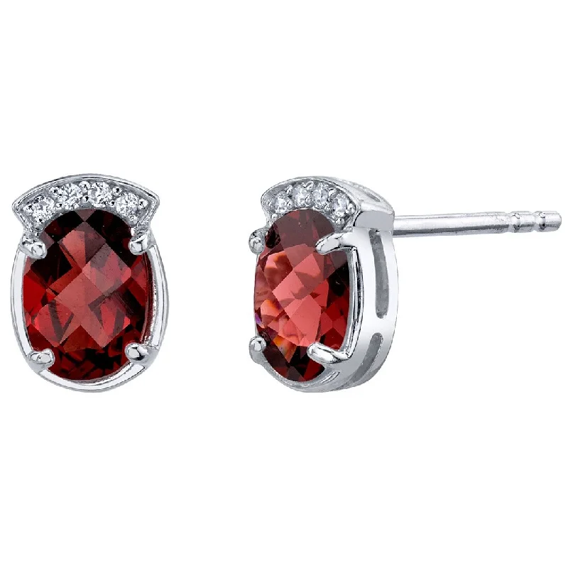 silver star stud earrings-Sterling Silver 3ct Garnet Oval Stud Earrings