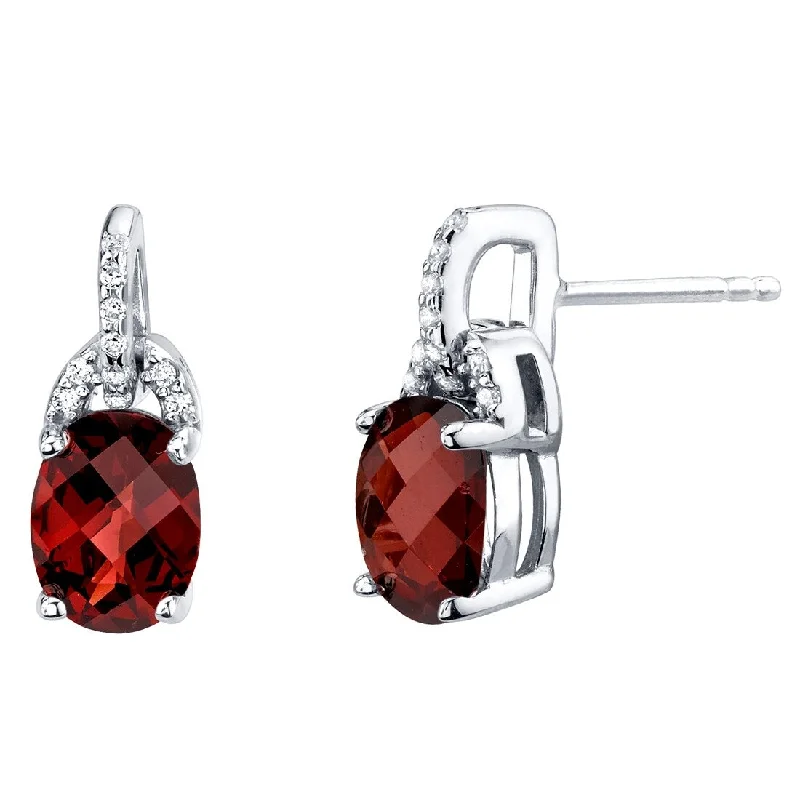 stud earrings with amethyst-Sterling Silver 3ct Garnet Oval Stud Earrings