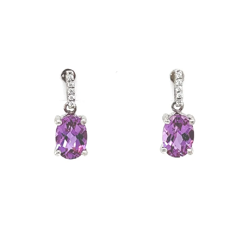 cubic zirconia stud earrings-Sterling Silver 5x7 Alexandrite & Lab Glass Dangle Earrings