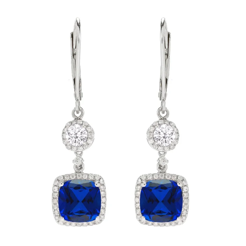 stud earrings with cubic zirconia-Sterling Silver & Blue Sapphire,Moissanite,White Topaz Dangle Earring