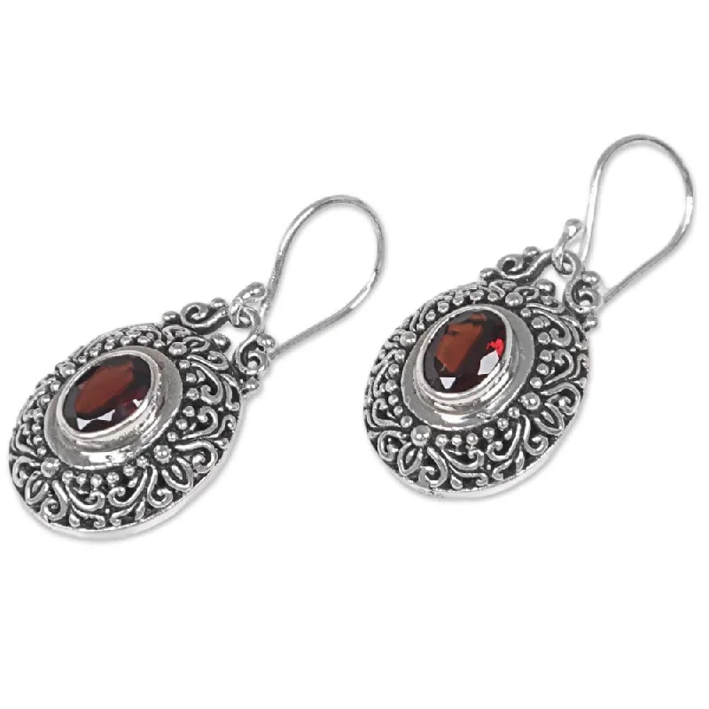 black stud earrings for men-Sterling Silver 'Crimson Fables' Garnet Earrings - 1.4L*0.7W