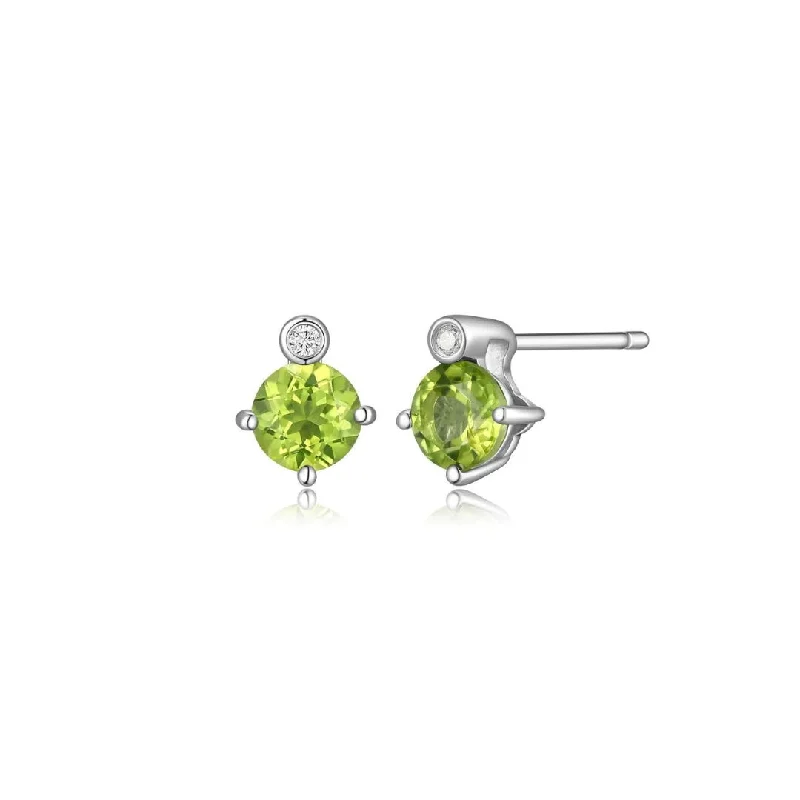 diamond stud earrings-Sterling Silver Genuine Peridot Birthstone Earrings by ELLE