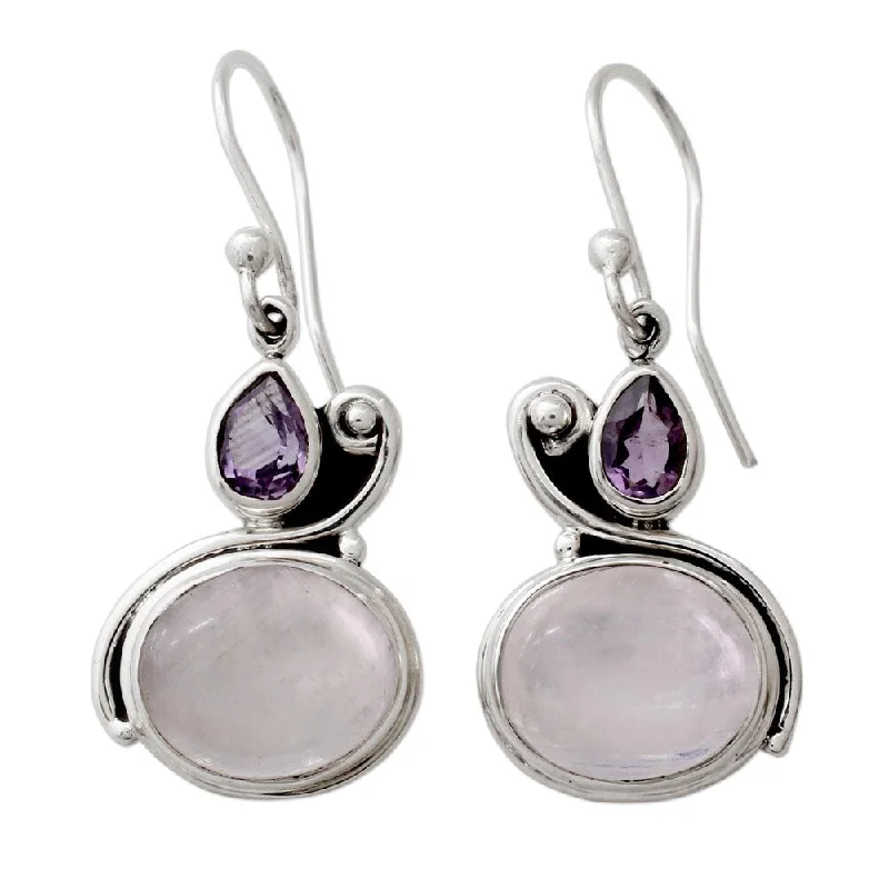 stud earrings with cubic zirconia-Sterling Silver 'Glistening Beauty' Moonstone Amethyst Earrings - 1.4*0.6