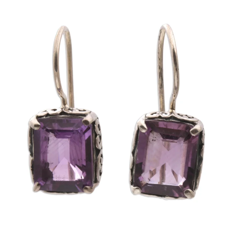 rose gold stud earrings-Sterling Silver 'Imagine' Amethyst Dangle Earrings (Indonesia)