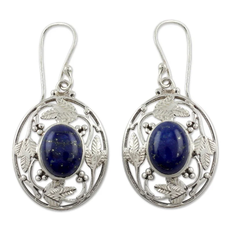 silver stud earrings for women-Sterling Silver Ocean Avatar Lapis Lazuli Earrings (India)