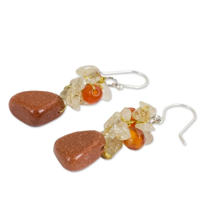 designer stud earrings-Sterling Silver Quartz and Carnelian 'Bouquet' Earrings