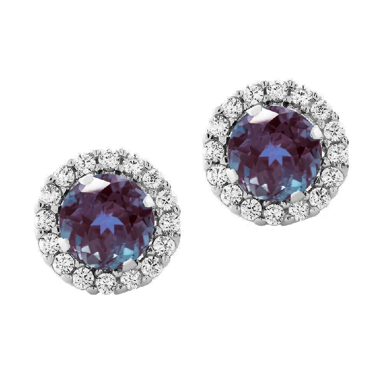 pearl stud earrings for women-Sterling Silver with Color Changing Alexandrite & White Topaz Earring