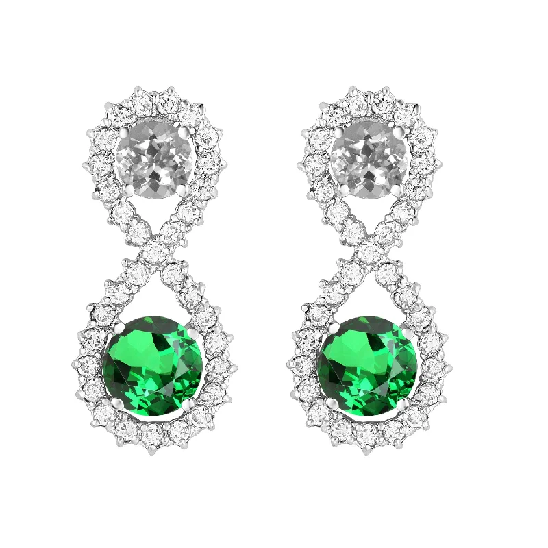 silver star stud earrings-Sterling Silver with Emerald,White Zircon and White Topaz Drop Earring