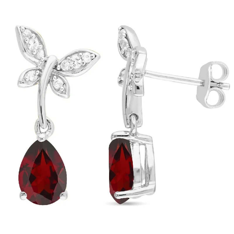 crystal and pearl stud earrings-Sterling Silver with Garnet and White Topaz Drop Earring