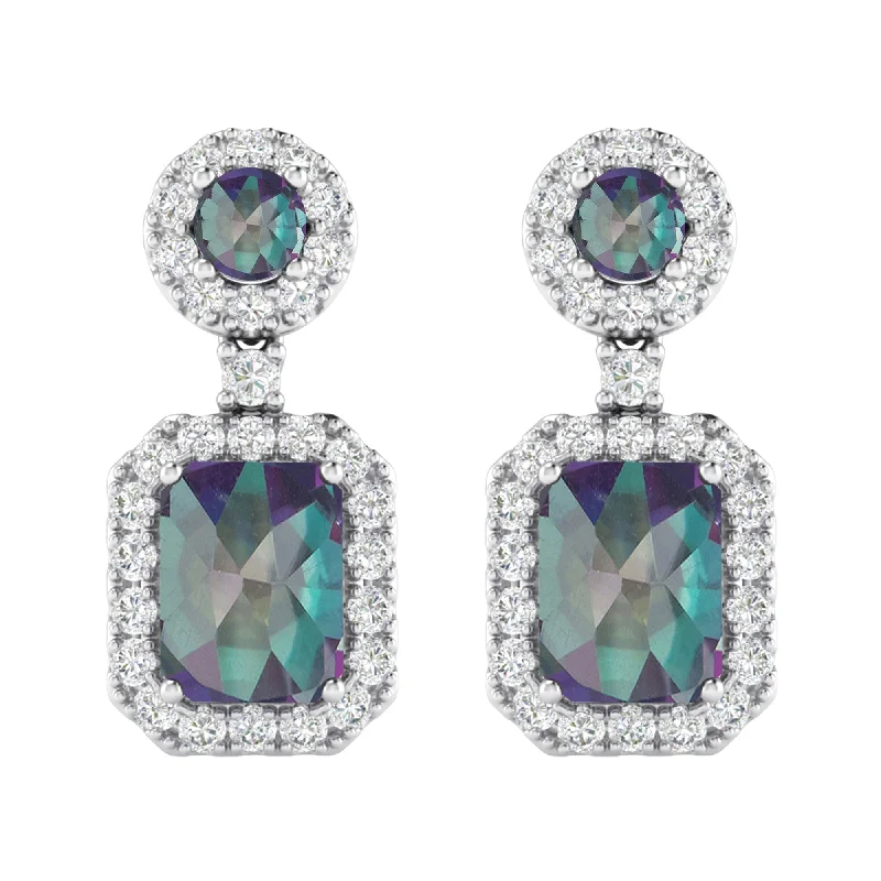 double diamond stud earrings-Sterling Silver with Mystic Topaz and White Topaz Dangle Earring