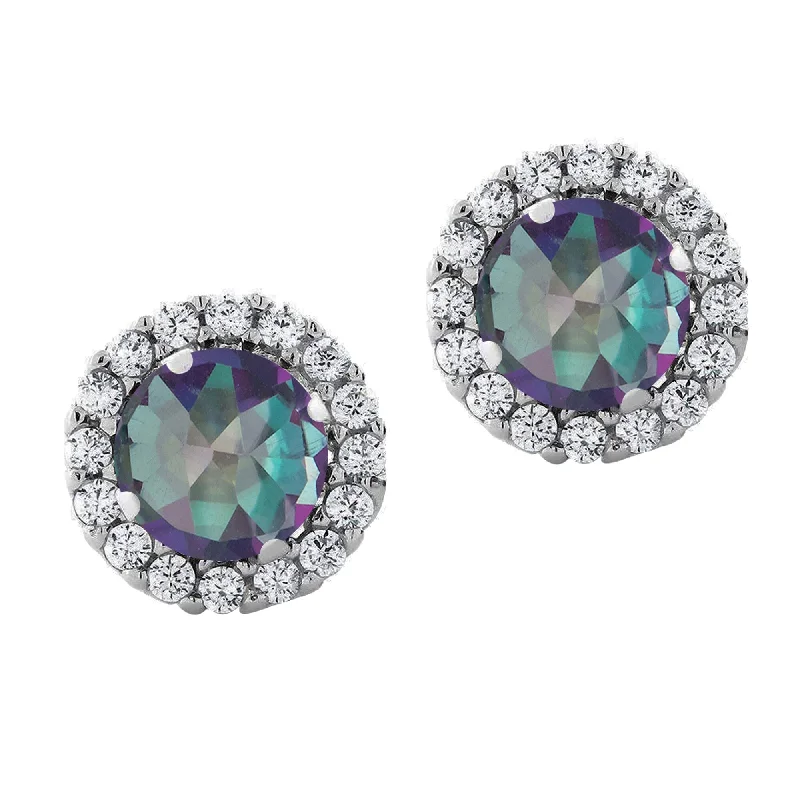 fashion diamond stud earrings-Sterling Silver with Mystic Topaz and White Topaz Stud Earring