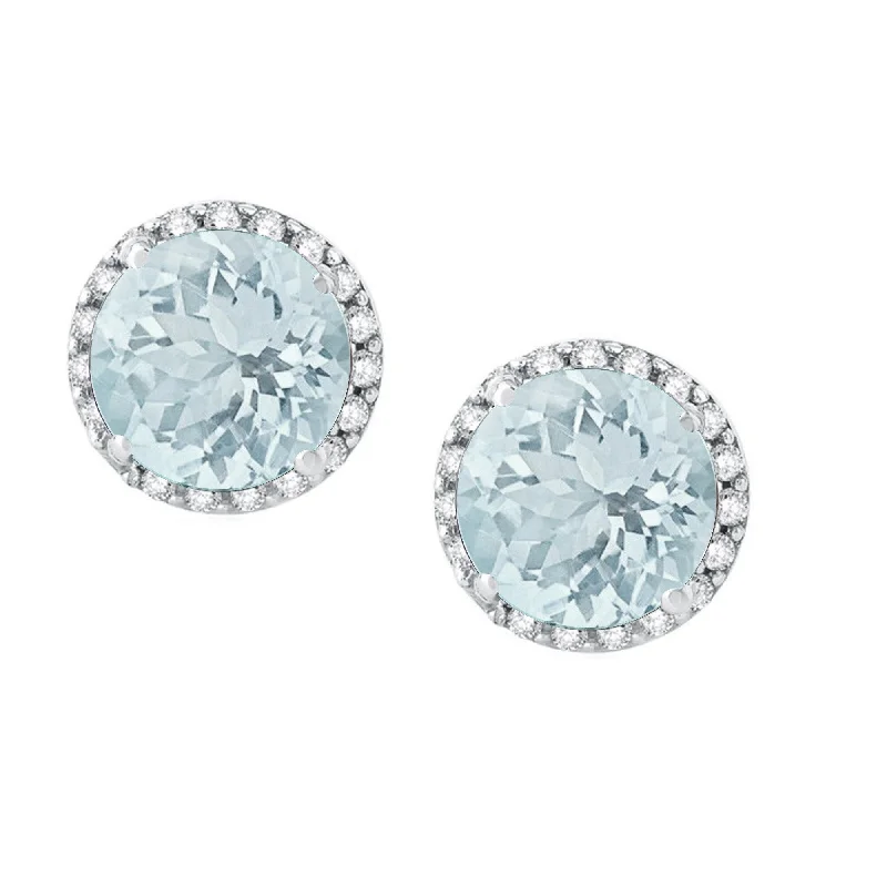 sapphire stud earrings-Sterling Silver with Natural Aquamarine and White Topaz Earring