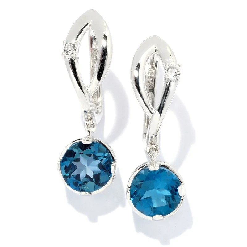 stud earrings with diamonds-Sterling Silver with Natural London Blue and White Topaz Dangle Earring