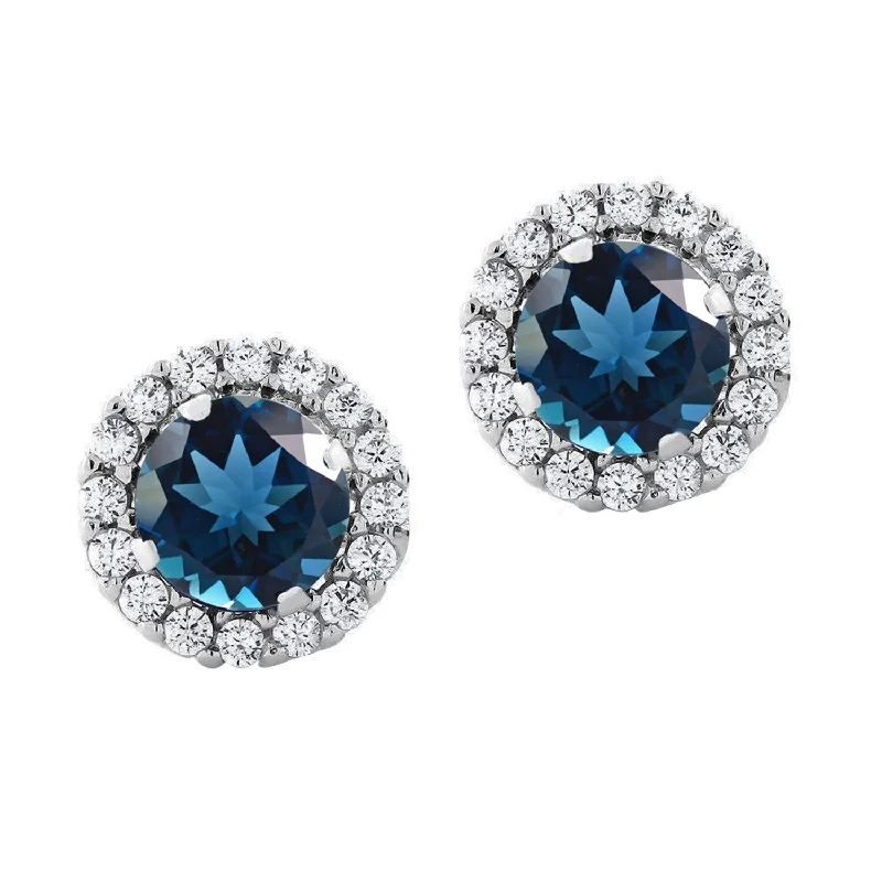 custom gold stud earrings-Sterling Silver with Natural London Blue Topaz and White Topaz Earring