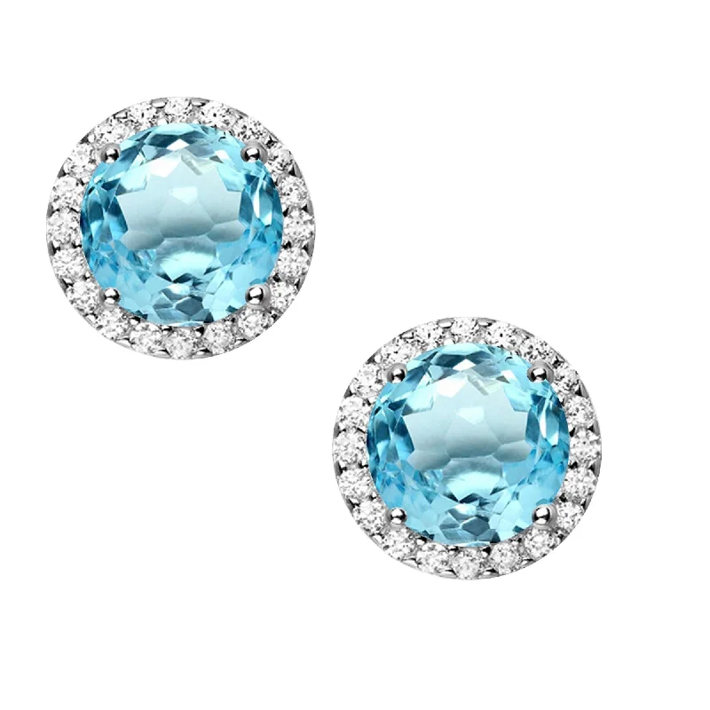 men’s stud earrings-Sterling Silver with Natural Sky Blue Topaz and White Topaz Earring