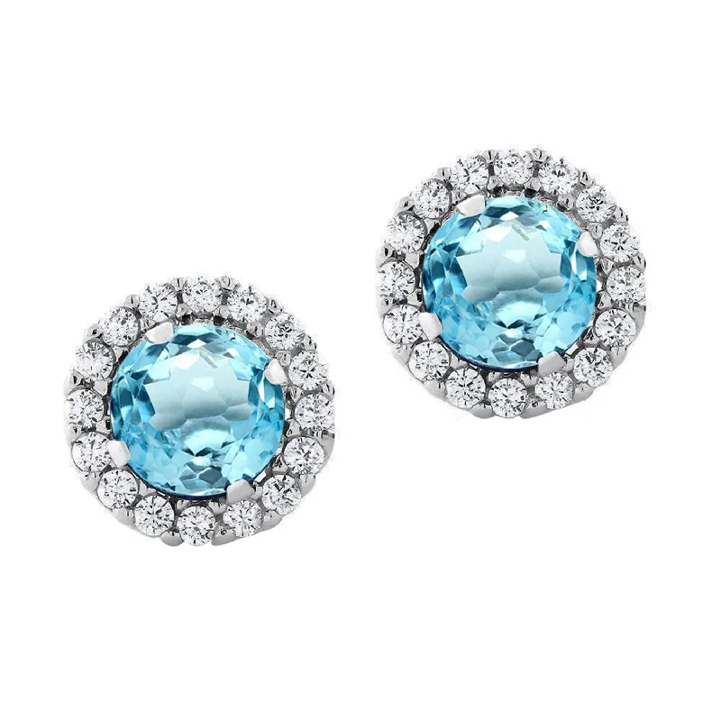 fashion stud earrings for women-Sterling Silver with Natural Sky Blue Topaz and White Topaz Earring