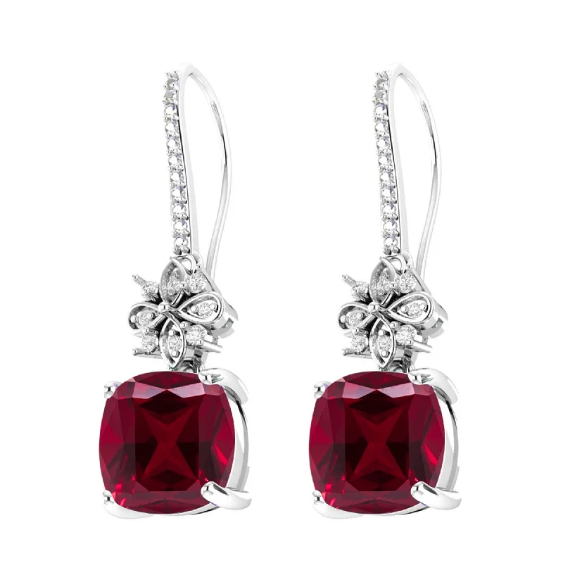 small stud earrings for women-Sterling Silver with Ruby and White Topaz Dangle Earring