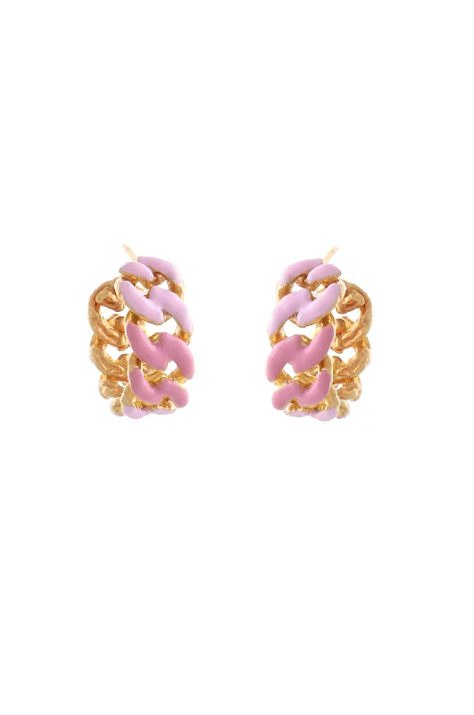 rose gold stud earrings for women-WAVE CHAIN EARRINGS WITH ENAMEL