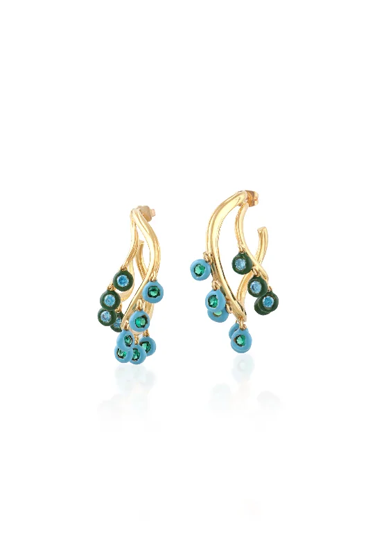 crystal stud earrings-WAVE EARRINGS WITH DANGLING ENAMELED STONES