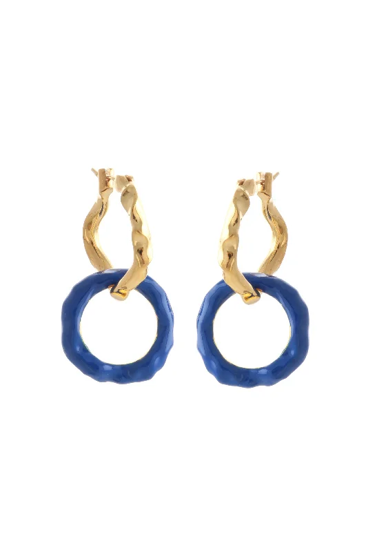 small gold stud earrings-WAVE HOOP EARRINGS WITH ENAMEL LINK