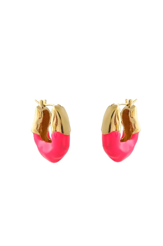 pearl stud earrings for women-WAVE HOOP EARRINGS WITH NEON PINK ENAMEL