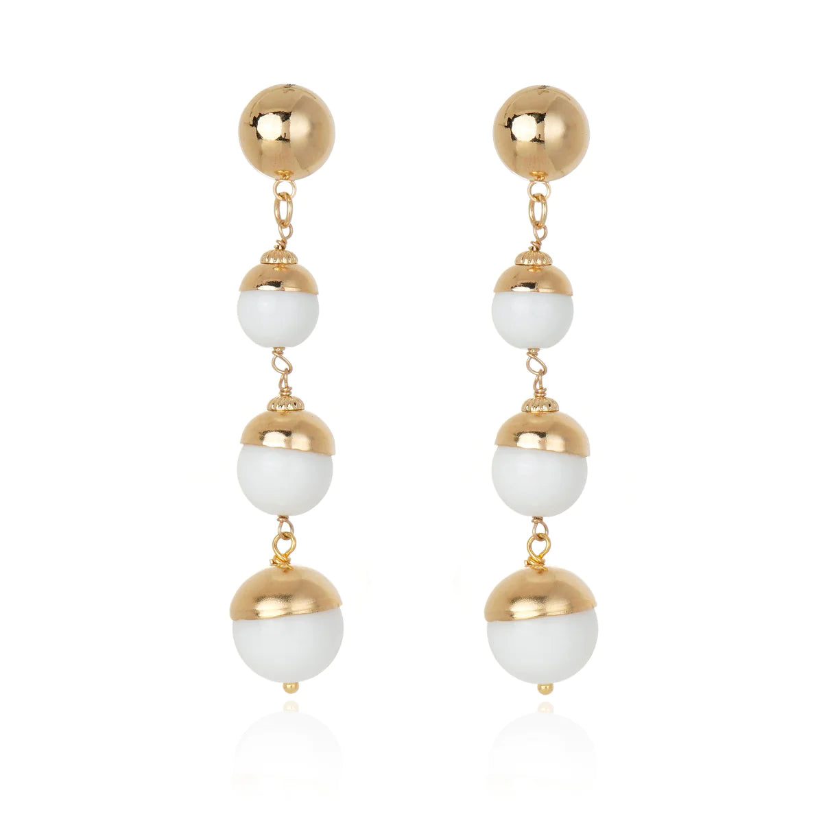 gold stud earrings for women-White Ball Drop